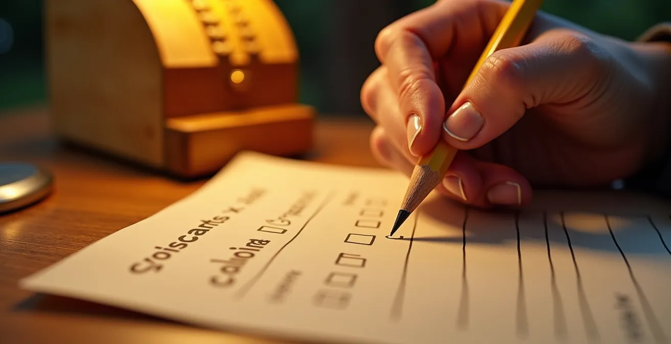 Close-up of hands filling out a bread order form at a French campsite reception desk