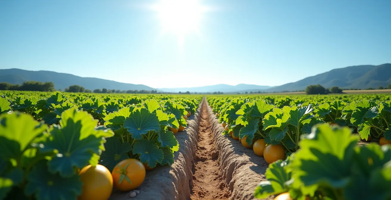 Sun-drenched melon field in Provence during peak July harvest season
